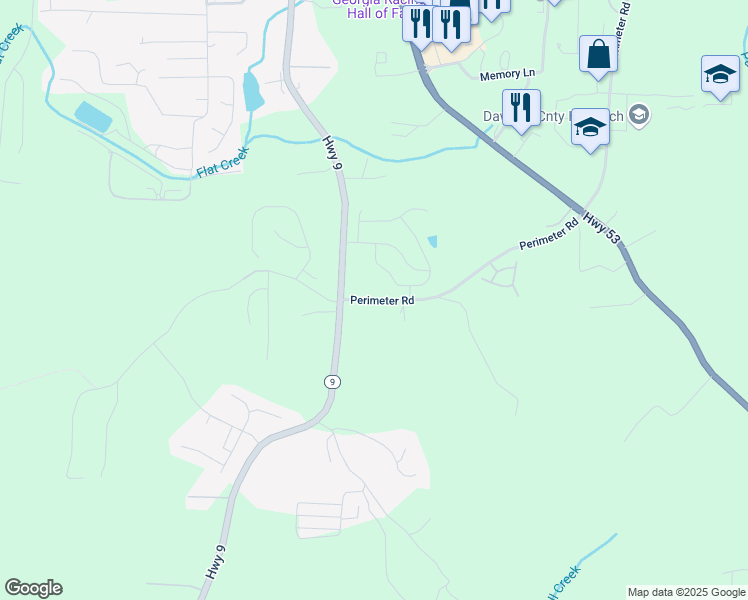 map of restaurants, bars, coffee shops, grocery stores, and more near 45 Windover Way in Dawsonville