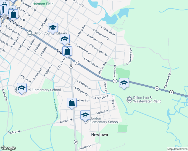 map of restaurants, bars, coffee shops, grocery stores, and more near 1420 East Main Street in Dillon