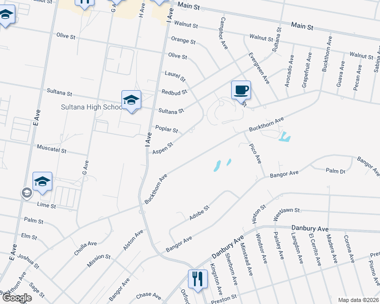 map of restaurants, bars, coffee shops, grocery stores, and more near 17494 Buckthorn Avenue in Hesperia