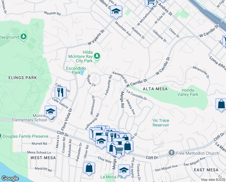 map of restaurants, bars, coffee shops, grocery stores, and more near 909 Calle Cortita in Santa Barbara