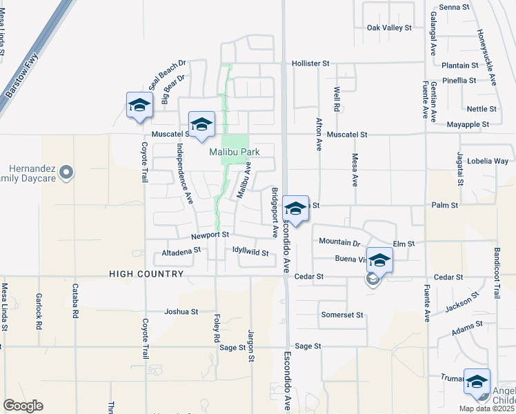 map of restaurants, bars, coffee shops, grocery stores, and more near 13234 Cucamonga Court in Hesperia