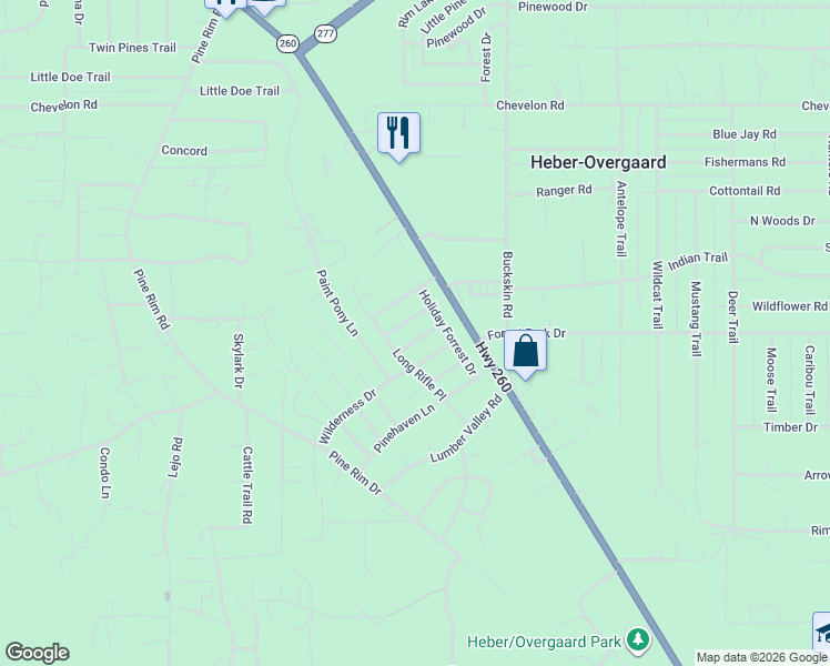 map of restaurants, bars, coffee shops, grocery stores, and more near 2053 Elkhorn Draw in Heber-Overgaard