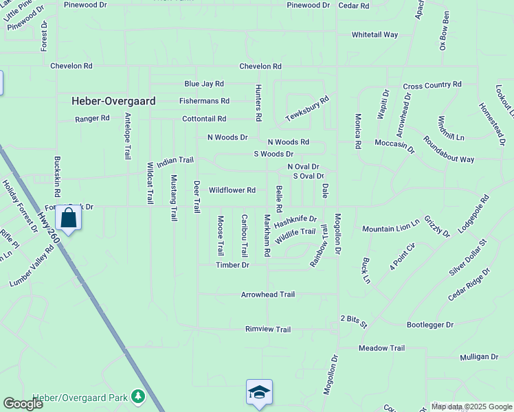 map of restaurants, bars, coffee shops, grocery stores, and more near 2156 Forest Park Drive in Heber-Overgaard