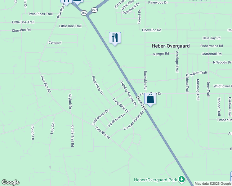 map of restaurants, bars, coffee shops, grocery stores, and more near 2053 Elkhorn Draw in Heber-Overgaard