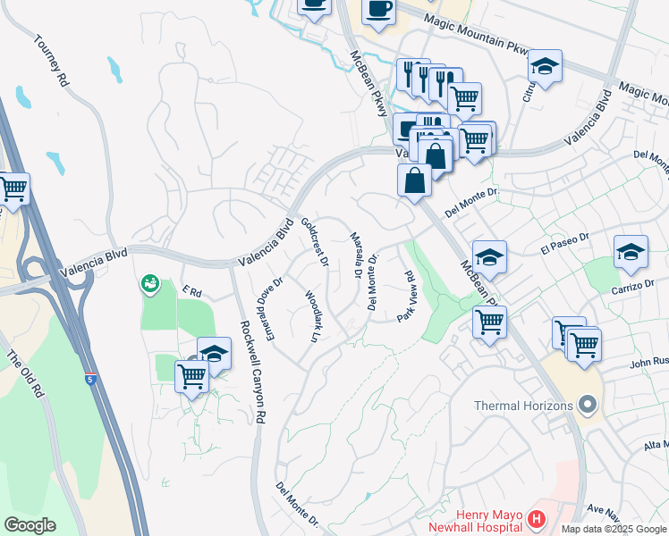 map of restaurants, bars, coffee shops, grocery stores, and more near 26343 Ivrea Place in Santa Clarita