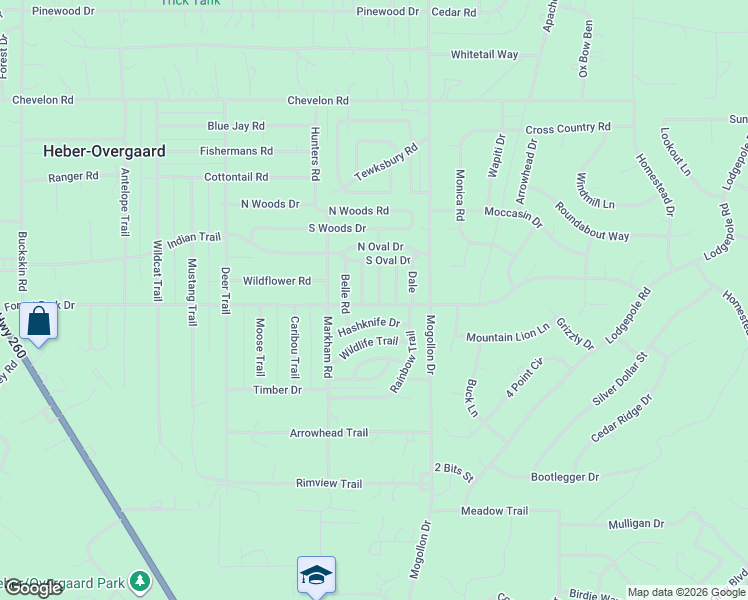 map of restaurants, bars, coffee shops, grocery stores, and more near 2880 Center Road in Heber-Overgaard
