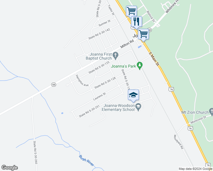 map of restaurants, bars, coffee shops, grocery stores, and more near 411 Pickens Street in Joanna