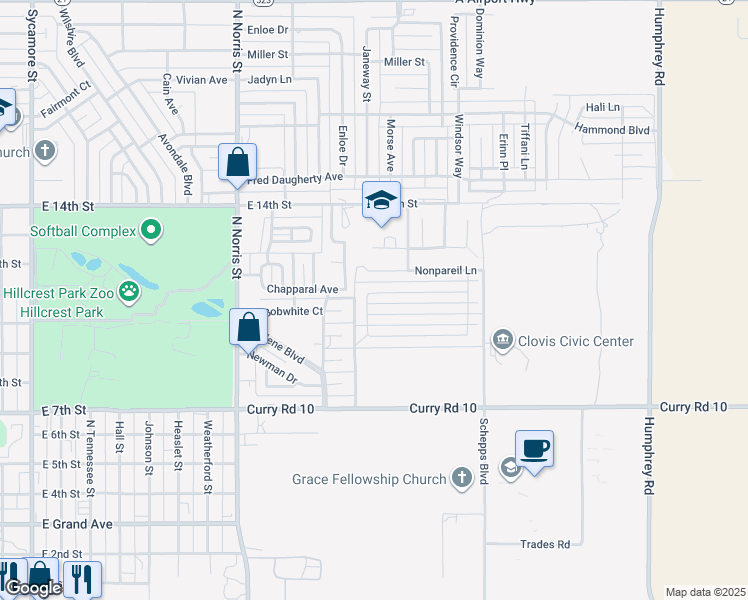 map of restaurants, bars, coffee shops, grocery stores, and more near 317 Almond Tree Lane in Clovis
