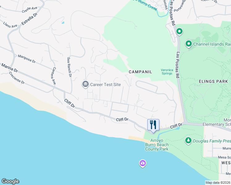 map of restaurants, bars, coffee shops, grocery stores, and more near 464 Yankee Farm Road in Santa Barbara