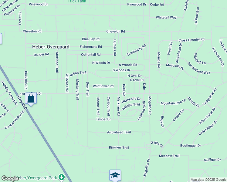 map of restaurants, bars, coffee shops, grocery stores, and more near 2156 Forest Park Drive in Heber-Overgaard