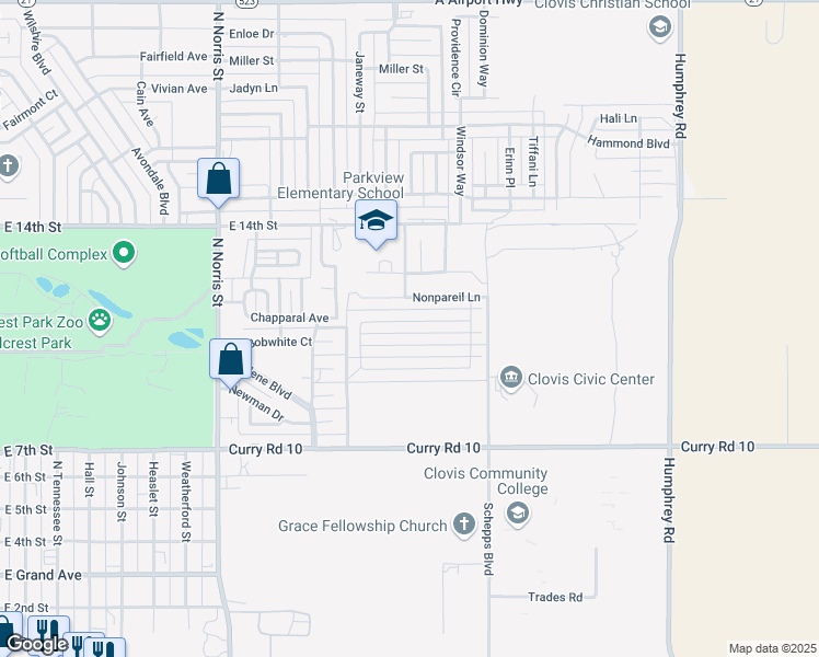 map of restaurants, bars, coffee shops, grocery stores, and more near 213 Almond Tree Lane in Clovis