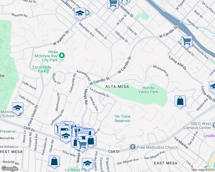 map of restaurants, bars, coffee shops, grocery stores, and more near 1205 Miracanon Lane in Santa Barbara