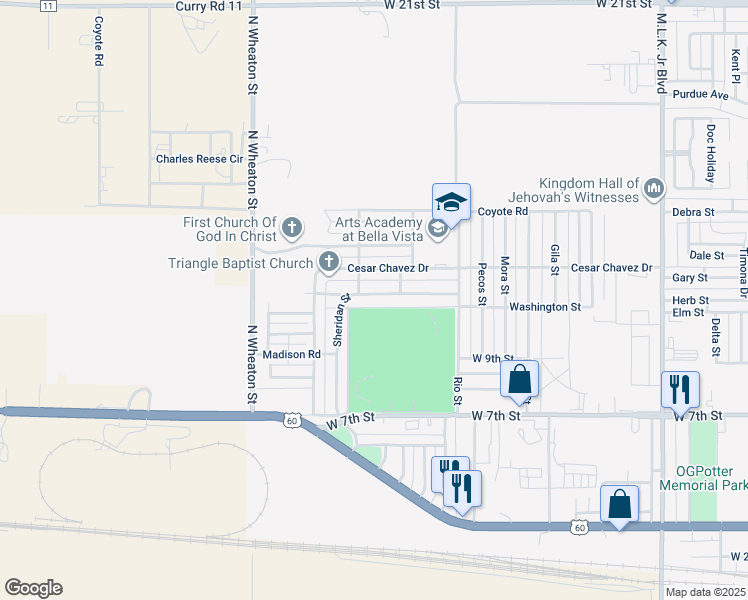 map of restaurants, bars, coffee shops, grocery stores, and more near 3025 Sheridan Street in Clovis