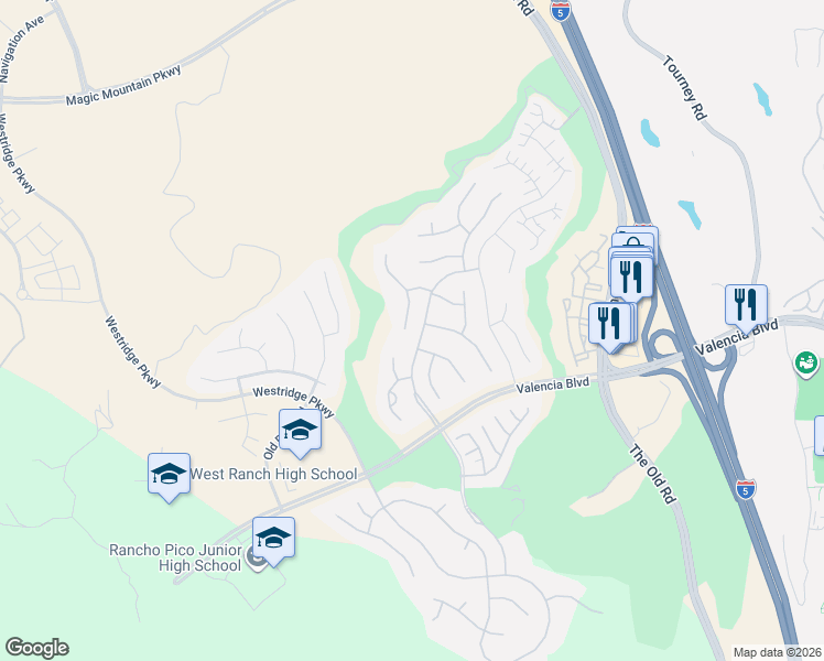 map of restaurants, bars, coffee shops, grocery stores, and more near 26958 Timberline Terrace in Stevenson Ranch