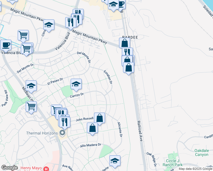 map of restaurants, bars, coffee shops, grocery stores, and more near 25825 El Gato Place in Santa Clarita