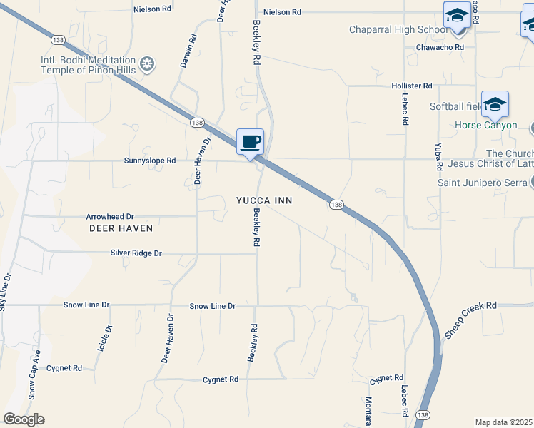 map of restaurants, bars, coffee shops, grocery stores, and more near 8757 Beekley Road in Pinon Hills