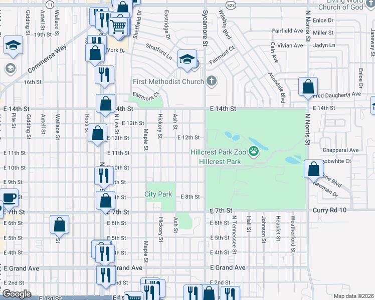 map of restaurants, bars, coffee shops, grocery stores, and more near 1016 North Walnut Street in Clovis