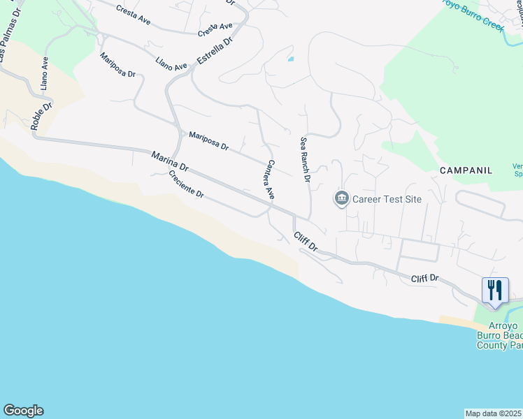 map of restaurants, bars, coffee shops, grocery stores, and more near 4110 Creciente Drive in Santa Barbara