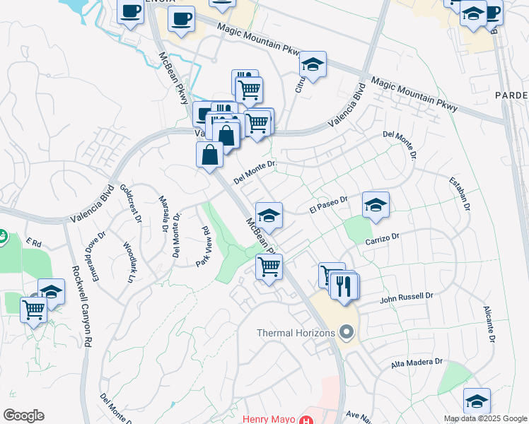 map of restaurants, bars, coffee shops, grocery stores, and more near 24018 Sag Harbor Court in Santa Clarita