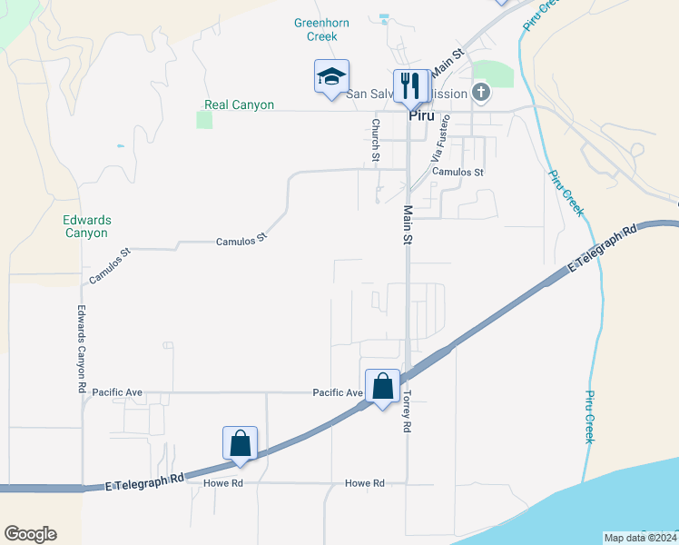 map of restaurants, bars, coffee shops, grocery stores, and more near in Piru
