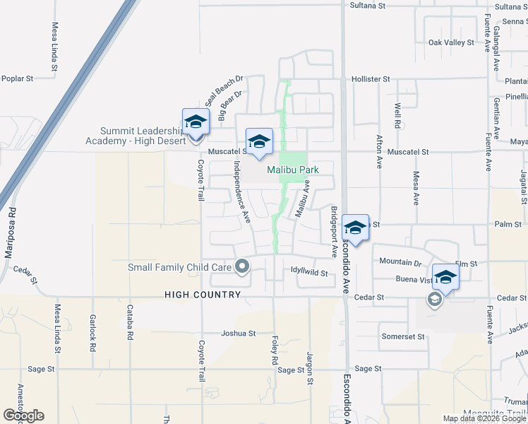 map of restaurants, bars, coffee shops, grocery stores, and more near 13058 Menifee Court in Hesperia