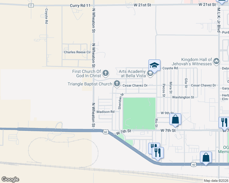 map of restaurants, bars, coffee shops, grocery stores, and more near 116 Ventura Street in Clovis