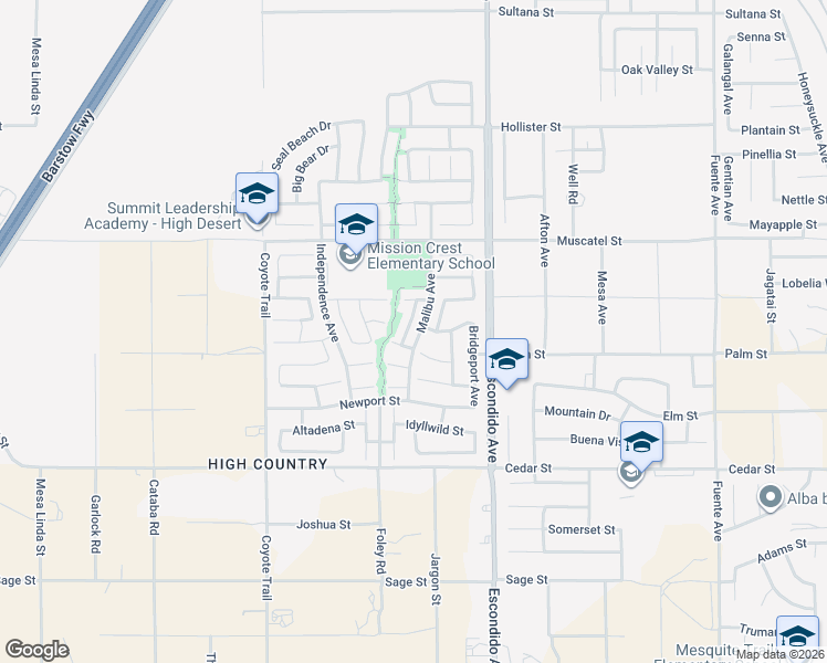 map of restaurants, bars, coffee shops, grocery stores, and more near 8743 Redondo Avenue in Hesperia
