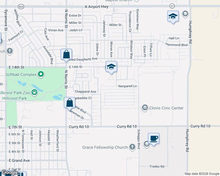map of restaurants, bars, coffee shops, grocery stores, and more near 312 Almond Tree Lane in Clovis