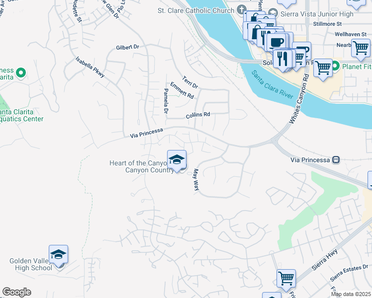 map of restaurants, bars, coffee shops, grocery stores, and more near 26504 North Snowbird Place in Santa Clarita