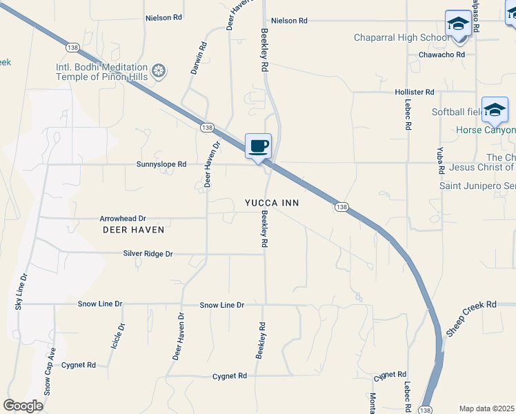 map of restaurants, bars, coffee shops, grocery stores, and more near 8788 Beekley Road in Piñon Hills