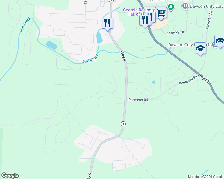 map of restaurants, bars, coffee shops, grocery stores, and more near 17 Burt's Crossing Drive in Dawsonville