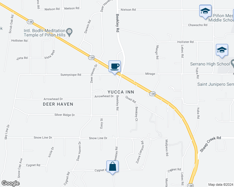 map of restaurants, bars, coffee shops, grocery stores, and more near 8825 Beekley Road in Piñon Hills