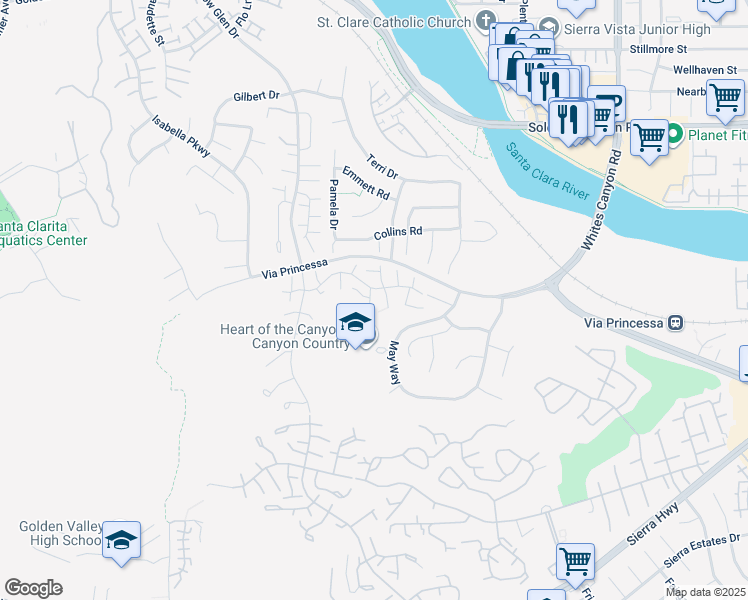 map of restaurants, bars, coffee shops, grocery stores, and more near 26504 North Snowbird Place in Santa Clarita