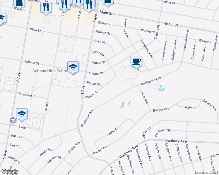 map of restaurants, bars, coffee shops, grocery stores, and more near 17487 Aspen Street in Hesperia