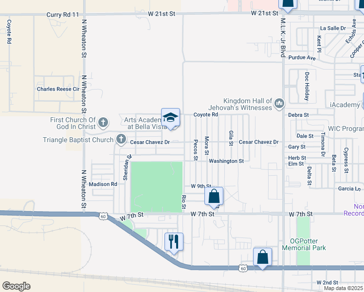 map of restaurants, bars, coffee shops, grocery stores, and more near 1120 Rio Street in Clovis
