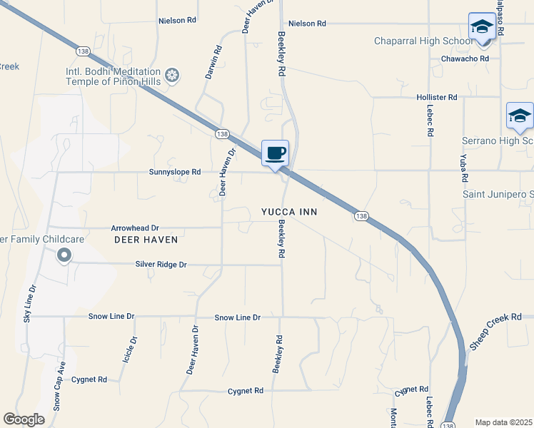 map of restaurants, bars, coffee shops, grocery stores, and more near 8788 Beekley Road in Piñon Hills