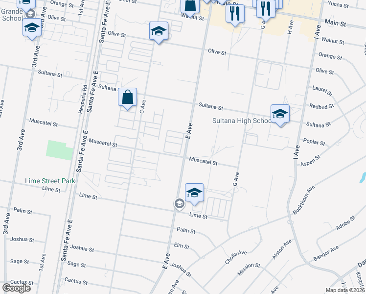 map of restaurants, bars, coffee shops, grocery stores, and more near 16852 Muscatel Street in Hesperia