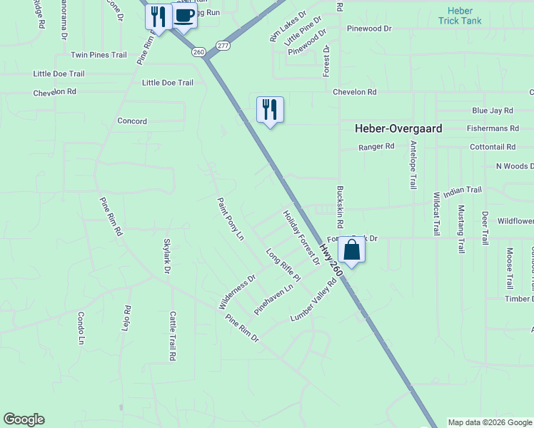 map of restaurants, bars, coffee shops, grocery stores, and more near 2062 Grey Squirrel Trail in Heber-Overgaard