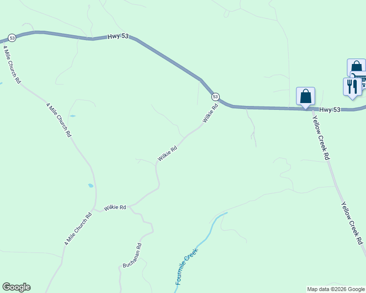 map of restaurants, bars, coffee shops, grocery stores, and more near 194-422 Wilkie Road in Ball Ground