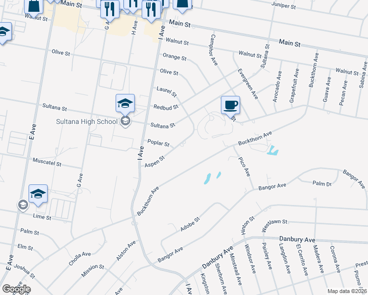 map of restaurants, bars, coffee shops, grocery stores, and more near 17487 Aspen Street in Hesperia