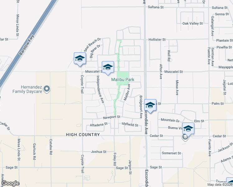 map of restaurants, bars, coffee shops, grocery stores, and more near 13118 Rosamond Court in Hesperia