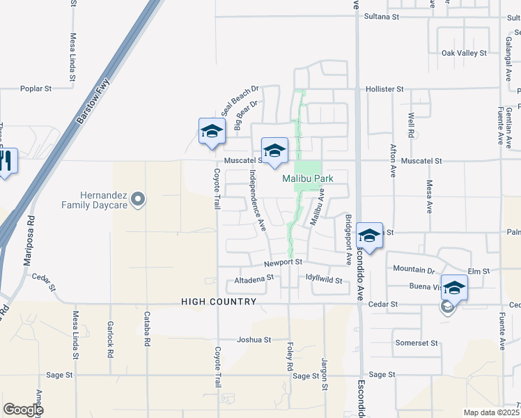 map of restaurants, bars, coffee shops, grocery stores, and more near 8770 Westwood Avenue in Hesperia