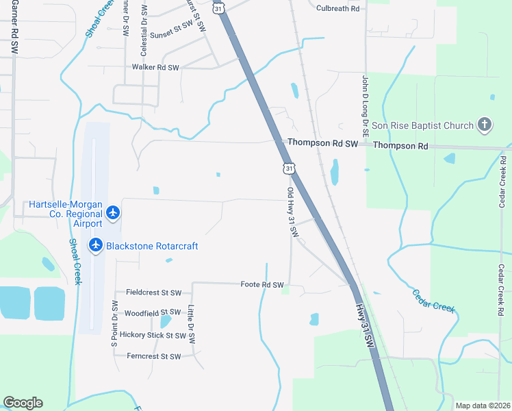 map of restaurants, bars, coffee shops, grocery stores, and more near 511 Airport Road Southwest in Hartselle