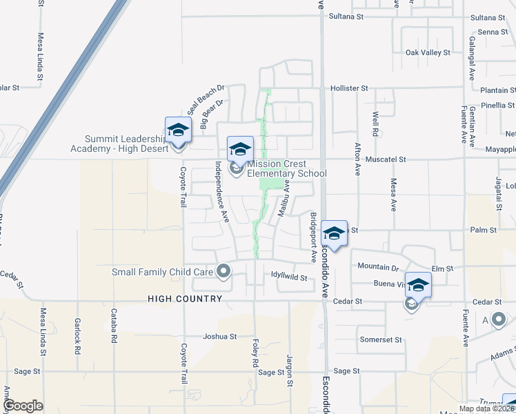 map of restaurants, bars, coffee shops, grocery stores, and more near 13110 Rosamond Court in Hesperia