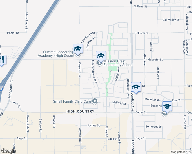 map of restaurants, bars, coffee shops, grocery stores, and more near 8770 Westwood Avenue in Hesperia