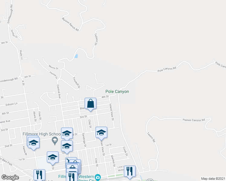 map of restaurants, bars, coffee shops, grocery stores, and more near 159 4th Street in Fillmore
