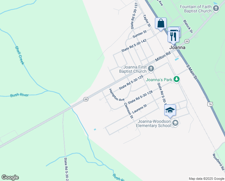 map of restaurants, bars, coffee shops, grocery stores, and more near 300 S-30-143 in Joanna