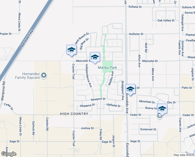 map of restaurants, bars, coffee shops, grocery stores, and more near 13074 Rosamond Court in Hesperia