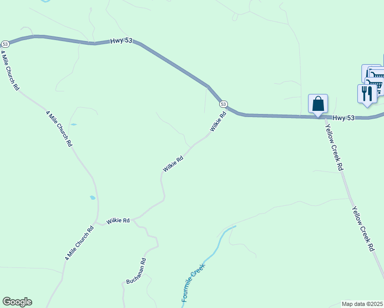 map of restaurants, bars, coffee shops, grocery stores, and more near 305 Wilkie Road in Ball Ground