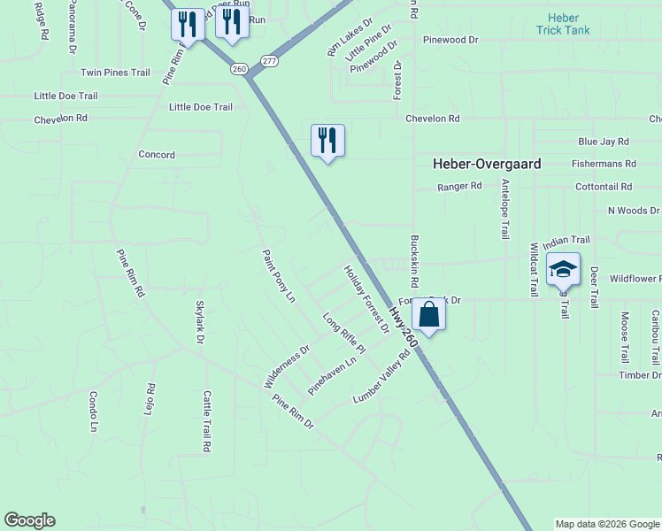 map of restaurants, bars, coffee shops, grocery stores, and more near 2062 Grey Squirrel Trail in Heber-Overgaard